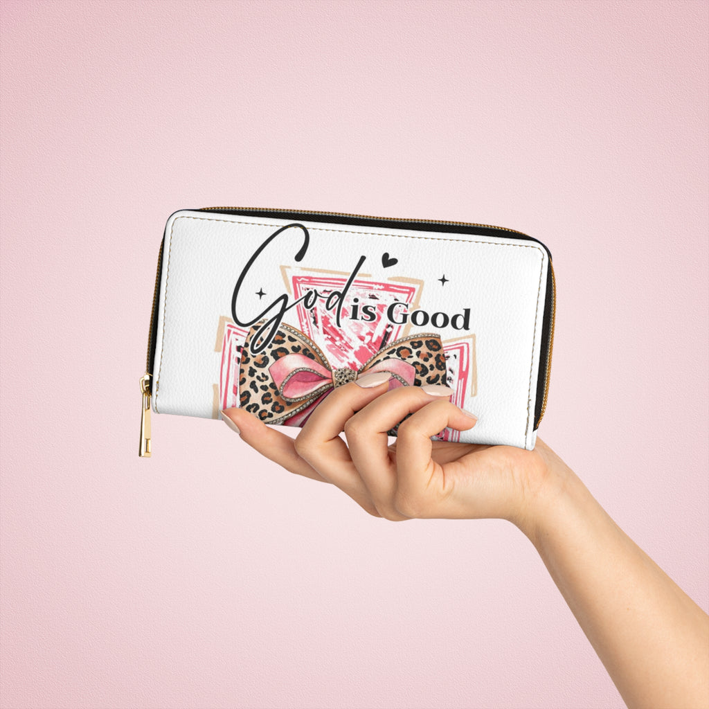 God Is Good Zipper Wallet — Pink Leopard Bow Faith Wallet
