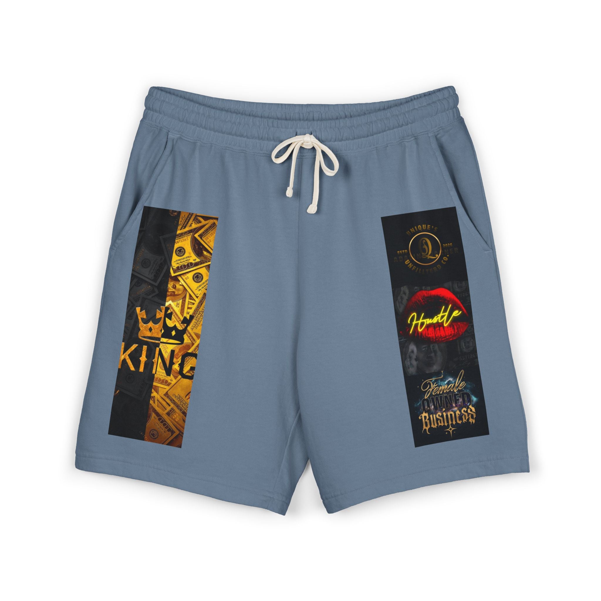 Graphic Fleece Sweat Shorts — King & Retro Logo Panel Design