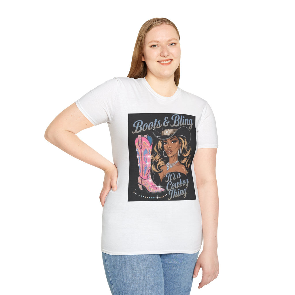 Cowgirl Graphic T-Shirt — "Boots & Bling / It’s a Cowboy Thing" Western Style Tee