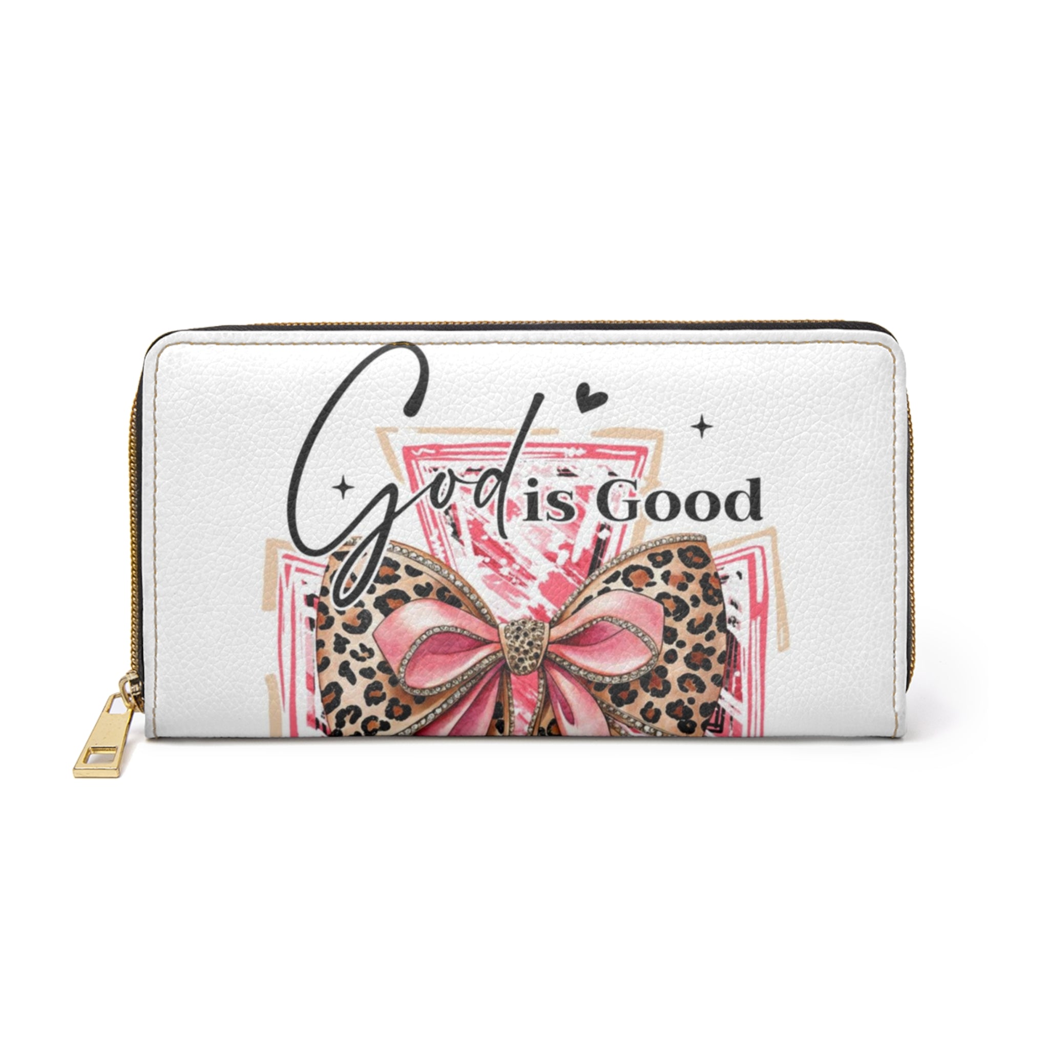 God Is Good Zipper Wallet — Pink Leopard Bow Faith Wallet