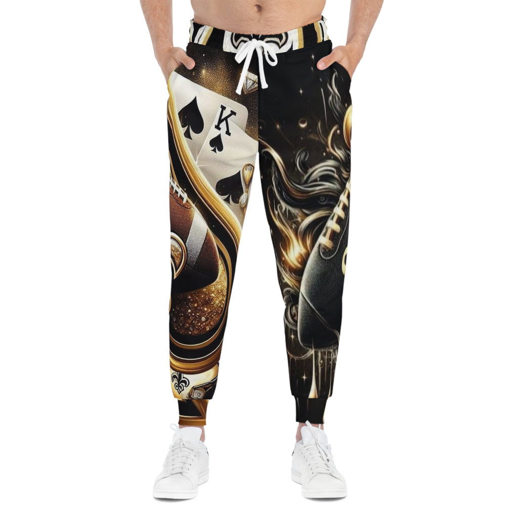 Saints Football Graphic Joggers — Gold & Black Playing Cards Design