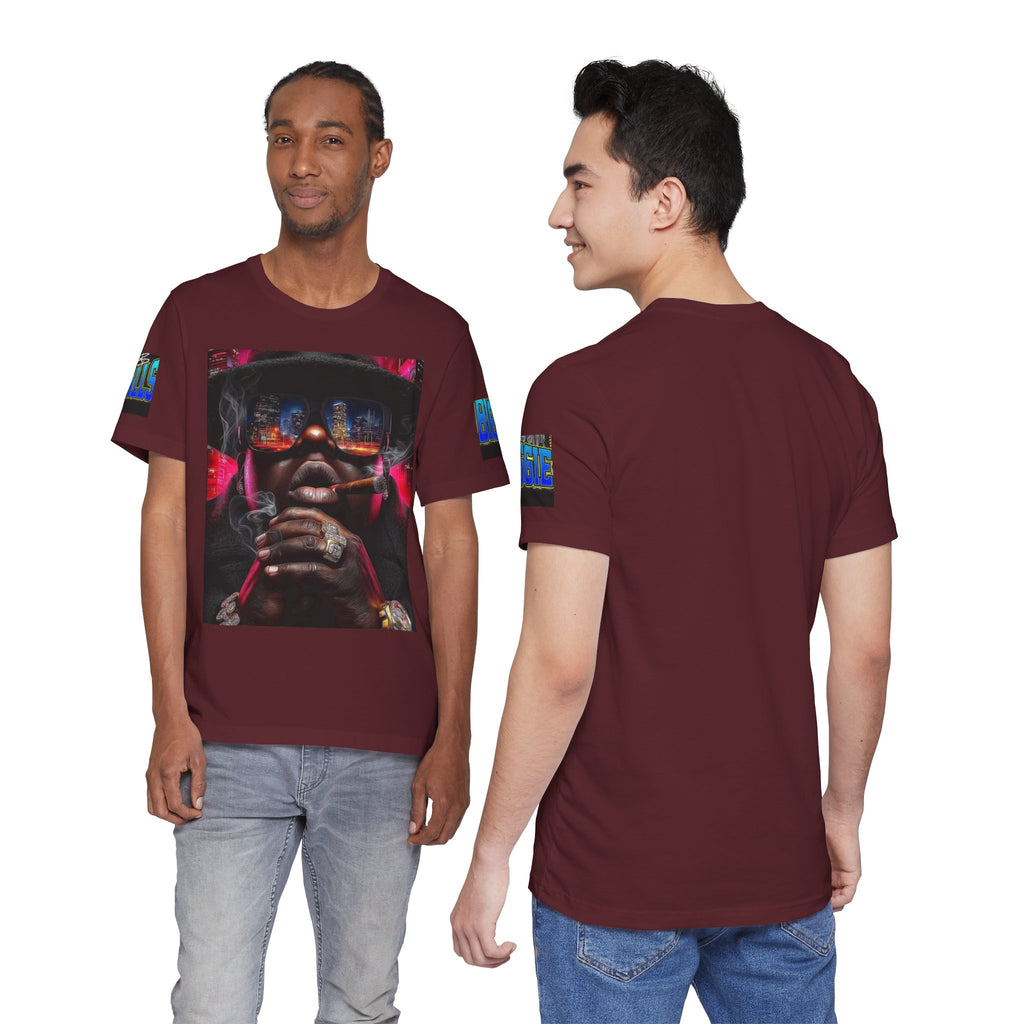 Urban Nightlife Portrait Tee — Smoky City Reflection Graphic T-Shirt
