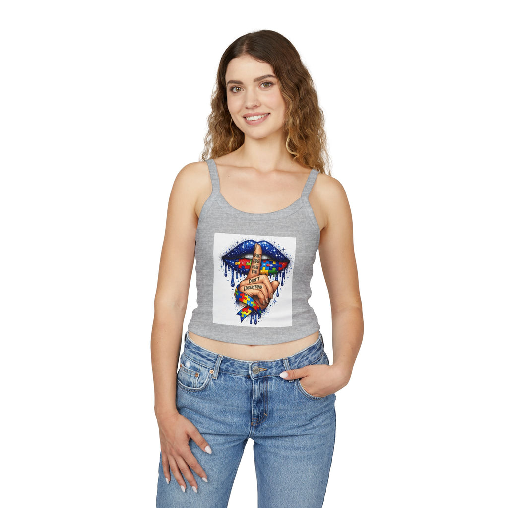 Crop Tank Top — Shushing Rainbow Lips with "I Don’t Understand" Finger Tattoo