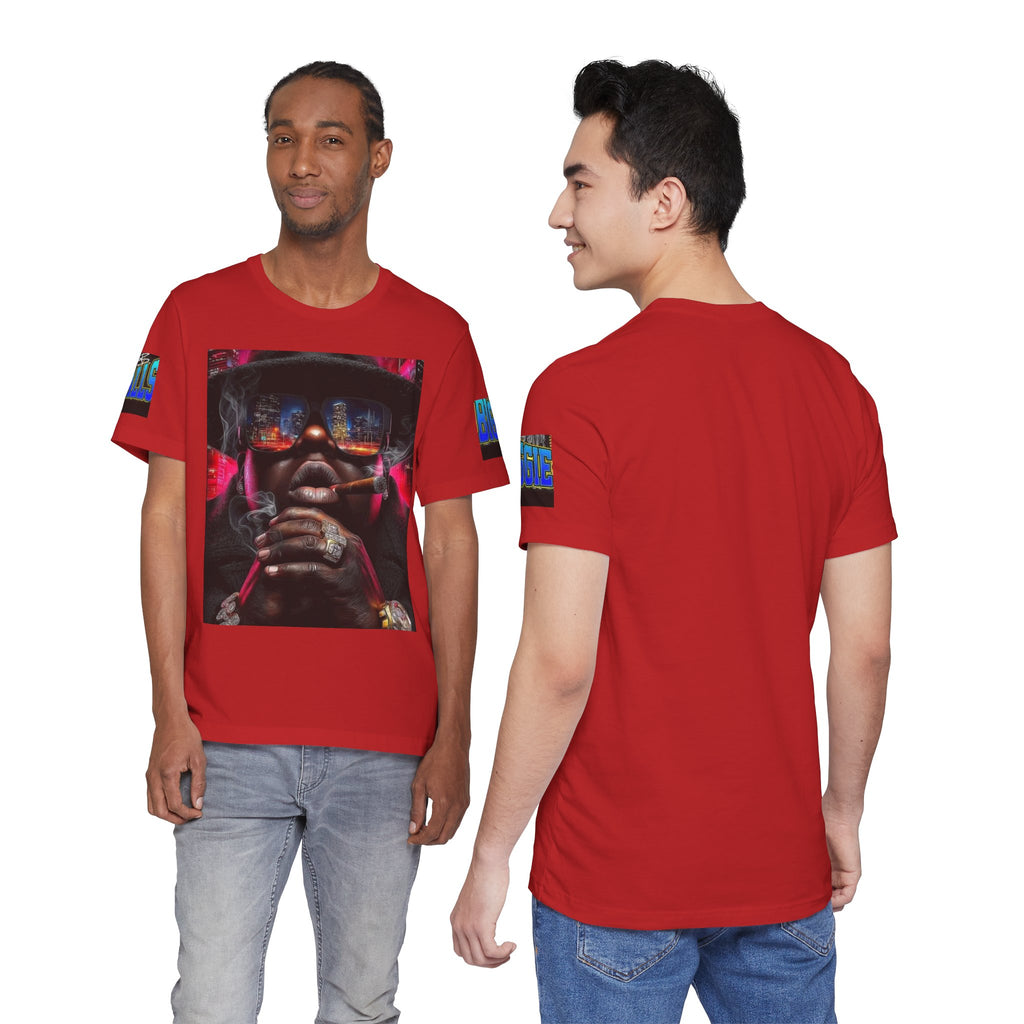 Urban Nightlife Portrait Tee — Smoky City Reflection Graphic T-Shirt