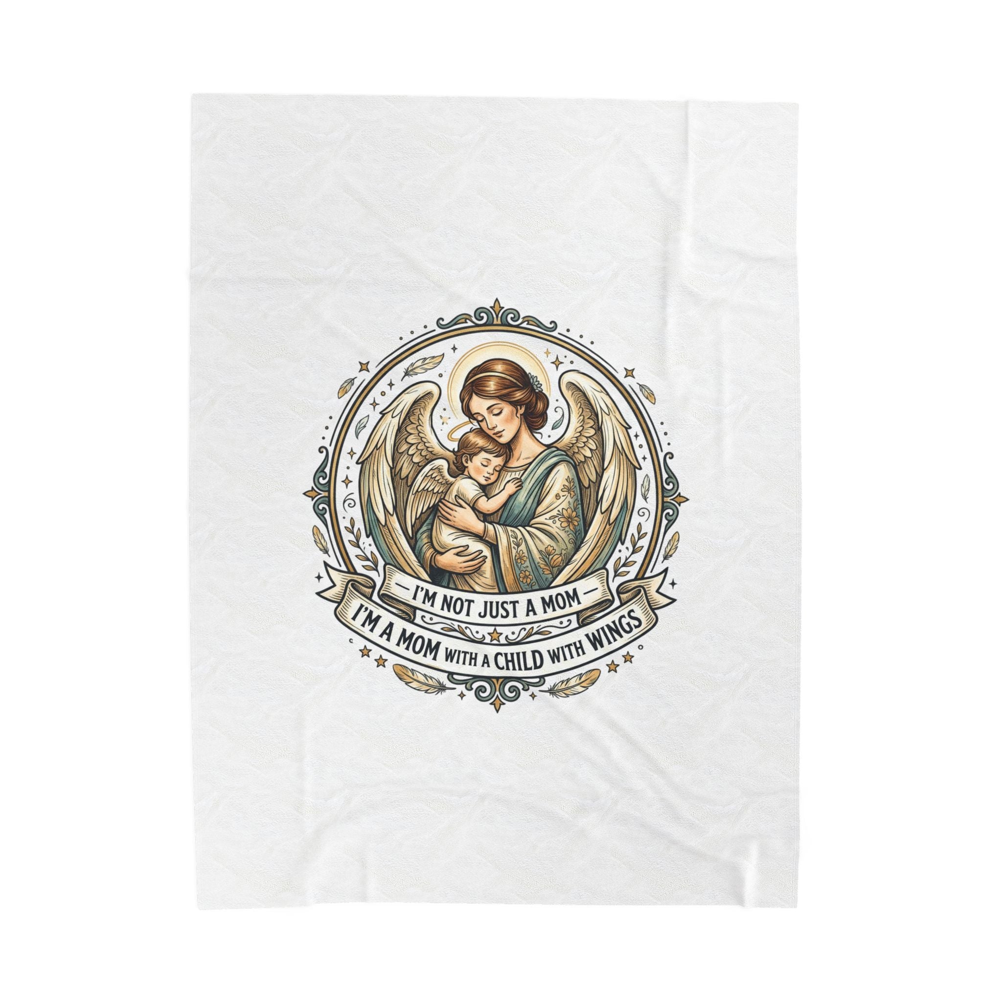 Mom with Child Wings Velveteen Plush Blanket | Mother's Day Minimal Typographic
