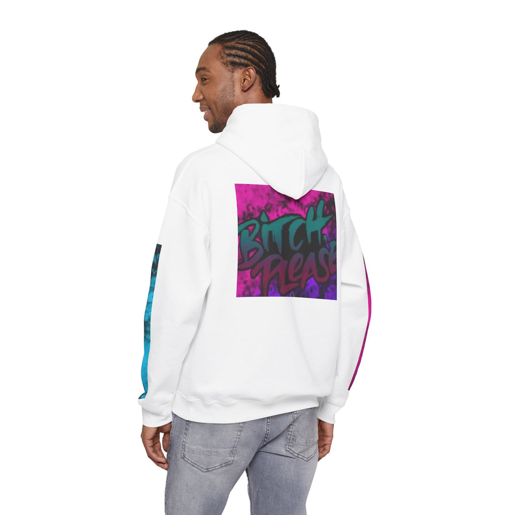 Female Owned Business Hoodie — Bold 'Bitch Please' Graffiti Back & Color-Block Sleeve Streetwear