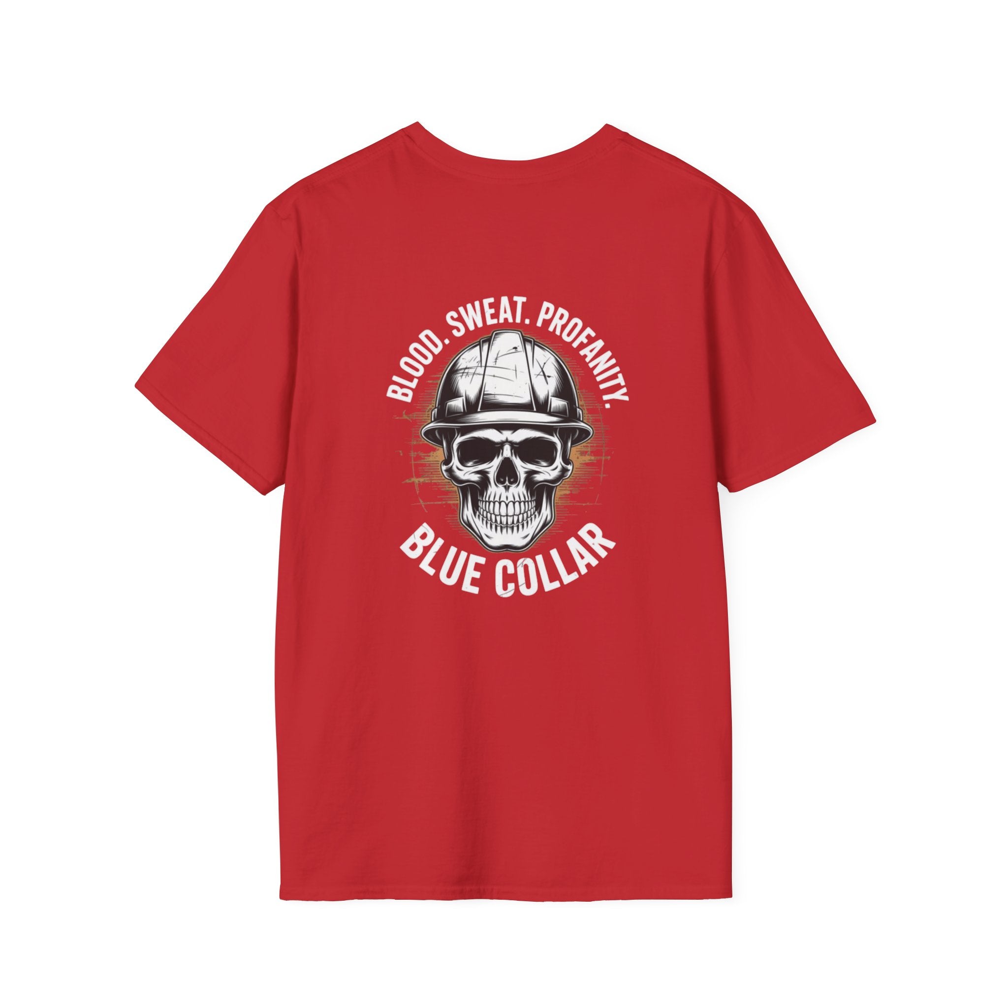 Blue Collar T-Shirt — "Blood, Sweat, Profanity" Skull Workwear Tee