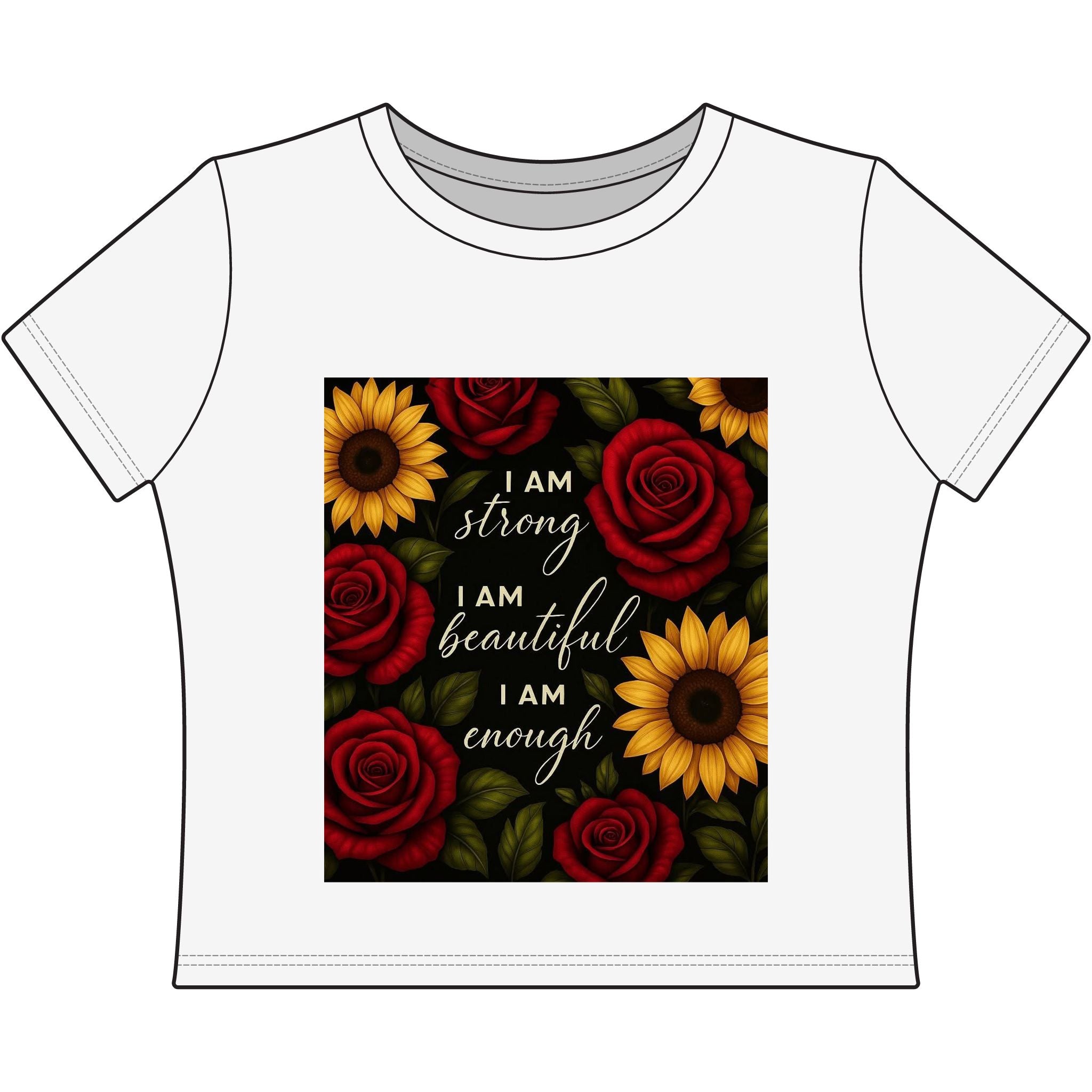 Affirmation Floral Women's Baby Tee — "I Am Strong, I Am Beautiful, I Am Enough"