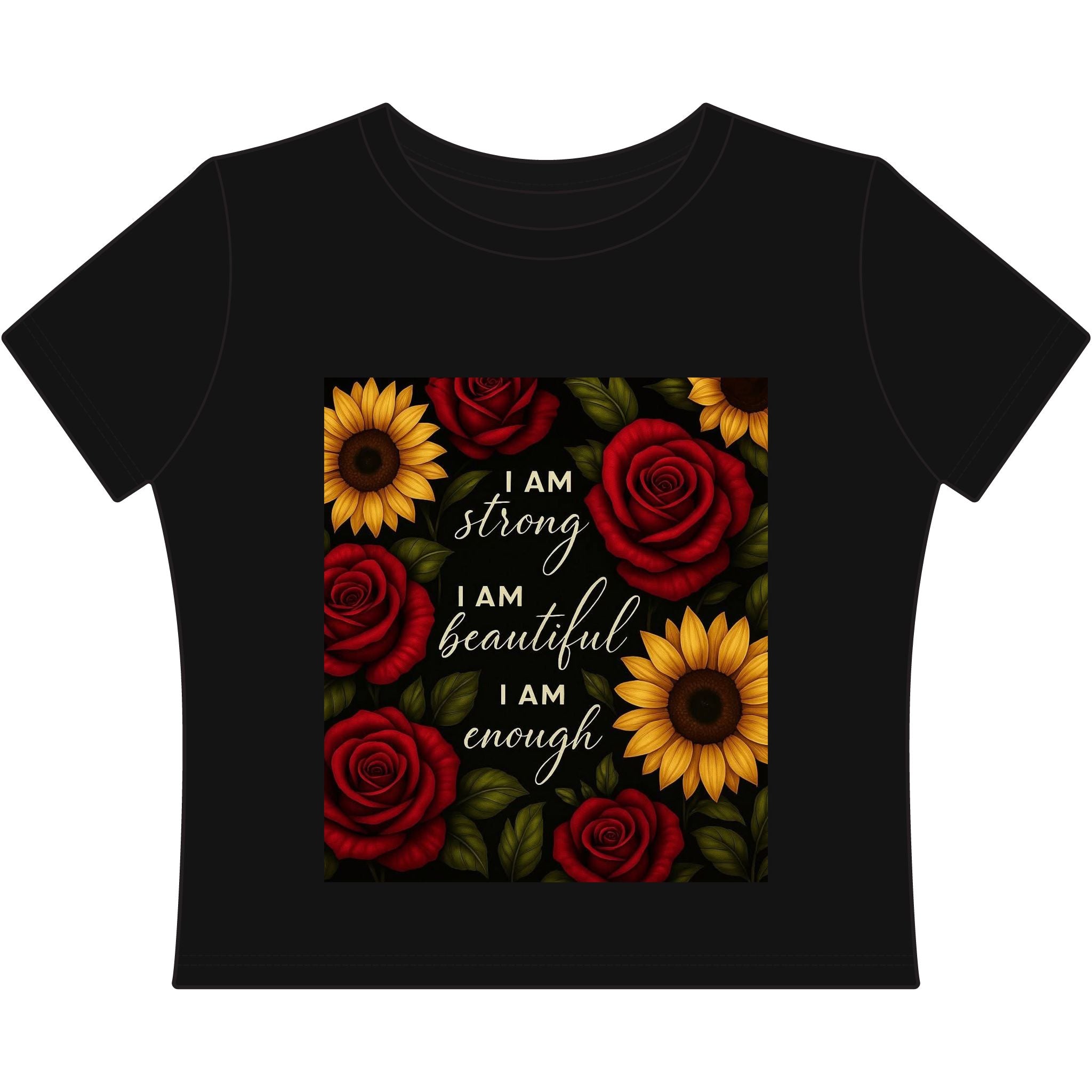 Affirmation Floral Women's Baby Tee — "I Am Strong, I Am Beautiful, I Am Enough"