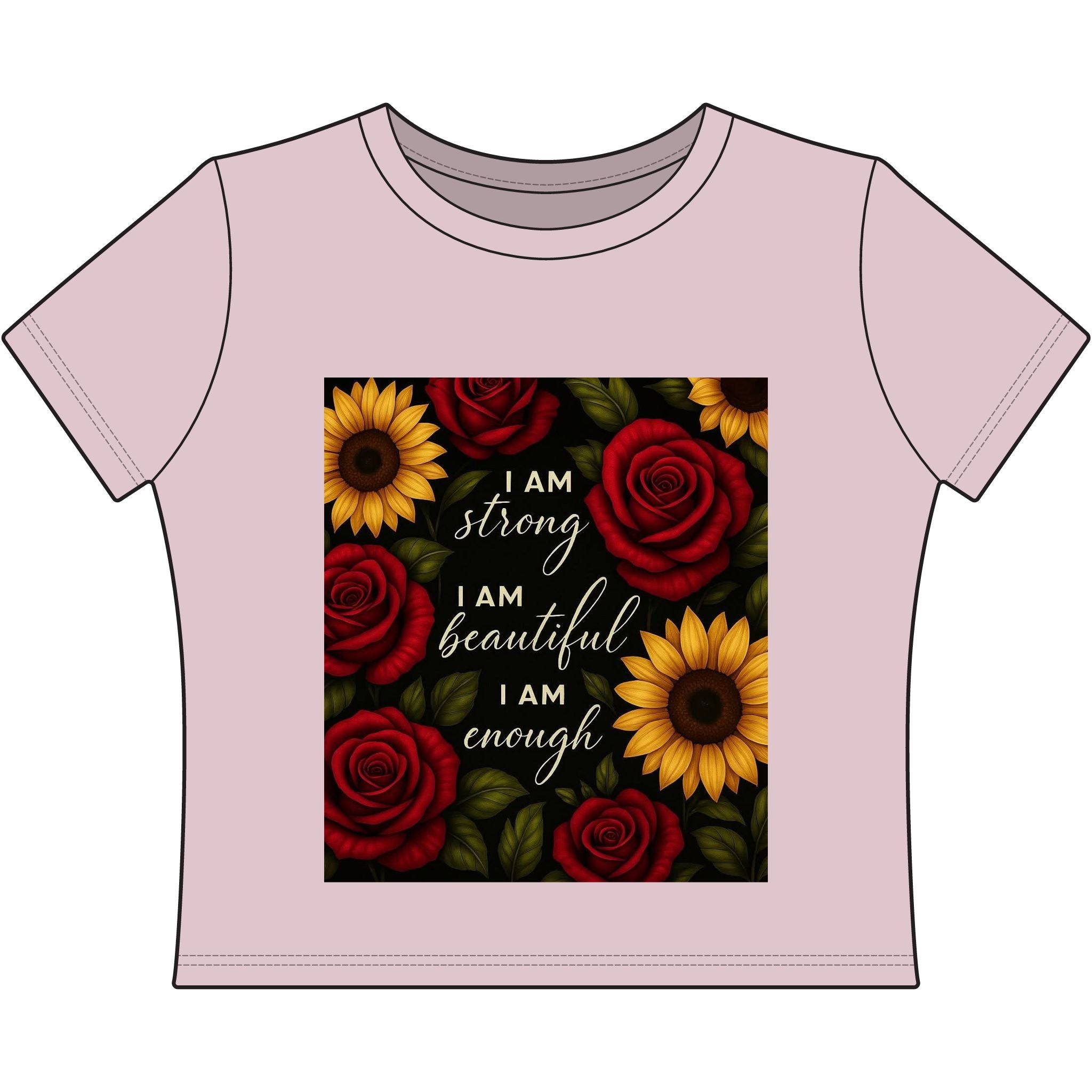 Affirmation Floral Women's Baby Tee — "I Am Strong, I Am Beautiful, I Am Enough"